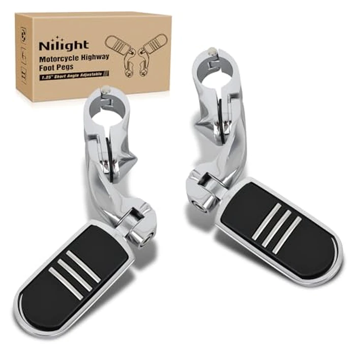 Nilight 1.25" Motorcycle Highway Pegs For Harley Davidson Touring Road King Street Glide Sportster Adjustable 360 degrees Angled Foot Pegs P-Clamp Universal For 1-1/4" Engine Guard Crash Bar Highway Footpegs by Nilight - Used - Like New condition - US$39.35