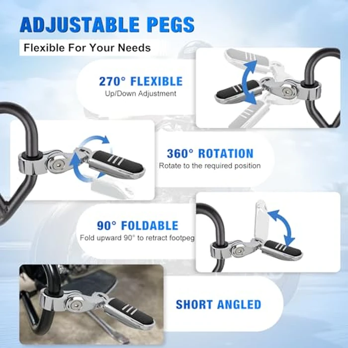 Nilight 1.25" Motorcycle Highway Pegs For Harley Davidson Touring Road King Street Glide Sportster Adjustable 360 degrees Angled Foot Pegs P-Clamp Universal For 1-1/4" Engine Guard Crash Bar Highway Footpegs by Nilight - Image 3