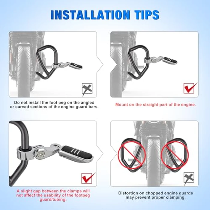 Nilight 1.25" Motorcycle Highway Pegs For Harley Davidson Touring Road King Street Glide Sportster Adjustable 360 degrees Angled Foot Pegs P-Clamp Universal For 1-1/4" Engine Guard Crash Bar Highway Footpegs by Nilight - Image 7