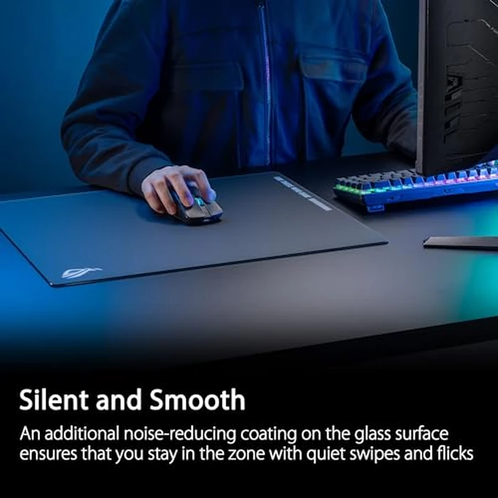 ASUS ROG Moonstone Ace L Glass Gaming Mouse Pad - 19.7” x 15.7”, Ultra-Smooth Matte Tempered Glass for Quiet Ultrafast Glides, Impact/Scratch Resistant, Easy to Clean, Anti-Slip Silicone Base - Black by ASUS - Image 4