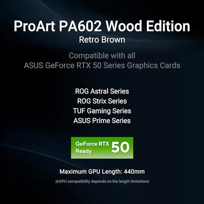 ASUS ProArt PA602 Wood Edition Retro Brown E-ATX Mid-Tower Case with Tempered Glass, 440 mm GPU Support, 420 mm Radiator & 3 Pre-Installed Fans by ASUS - Image 9