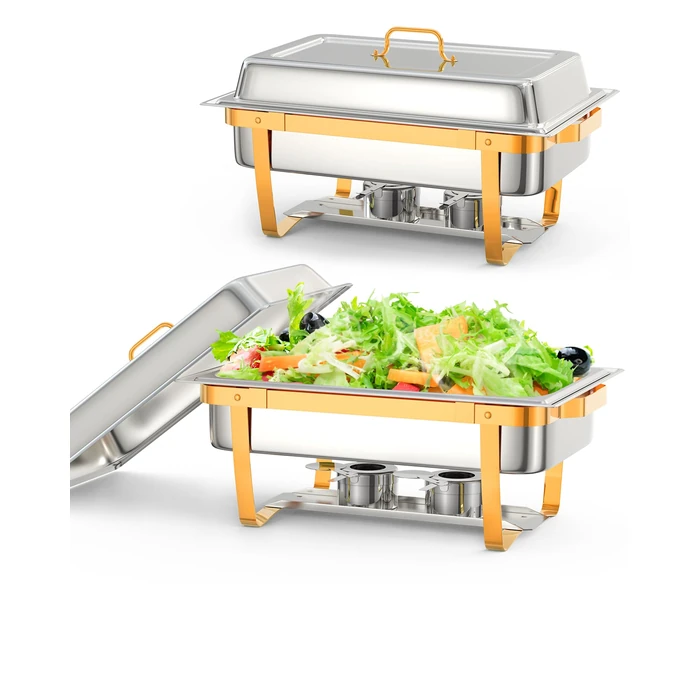 2 Pack Chafing Dish Buffet Set,8QT Rectangle Chafing Dishes for Buffet w/Lid Holder, Stainless Steel Chafer Food Warmers Servers for Kitchen Party Banquet Dining Gold by MilleLoom - Image 1