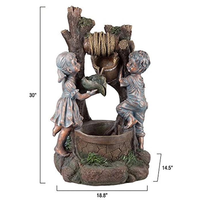 Boy and Girl Outdoor Water Fountain - Cascading Waterfall with Soothing Sounds and 4 LED Lights for Garden or Patio by Pure Garden (Antique Bronze) by Pure Garden - Image 3