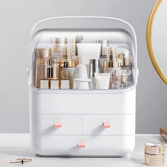 LINFIDITE Makeup Organizer Holder Box with Lid Cosmetic Storage Box Waterproof Dustproof Portable Handle,Fully Open Waterproof Lid,Great for Bathroom Countertop Bedroom Dresser by LINFIDITE - Image 8