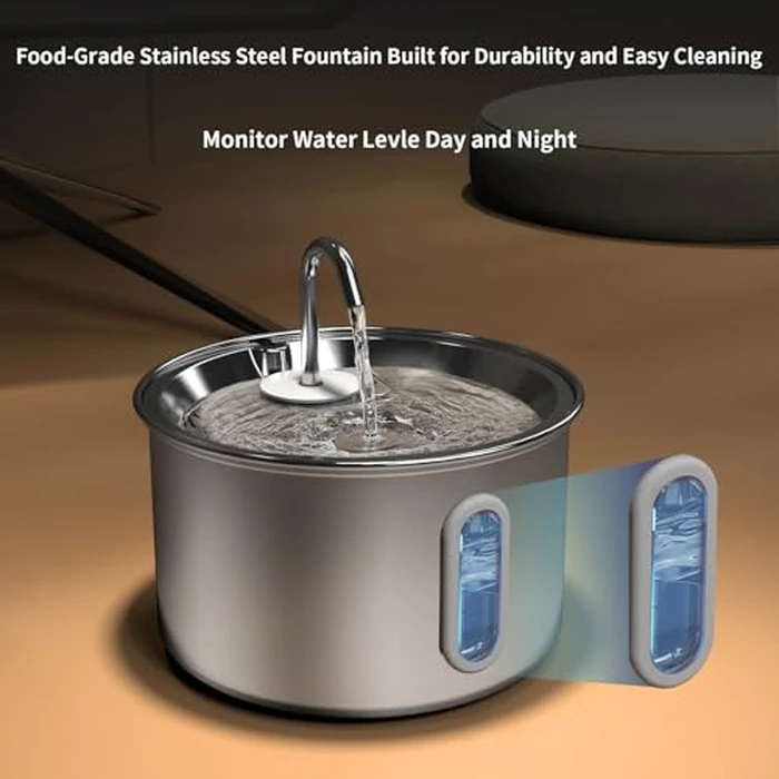Cat Water Fountain Stainless Steel,3 L/ 101 oz Pet Water Fountain with 5-Stage Circulating Filtration System,Cat Fountain with Quiet Pump for Cats, Dogs (4 Filters + 4 Sponges) by VIVIDORAMA - Image 5