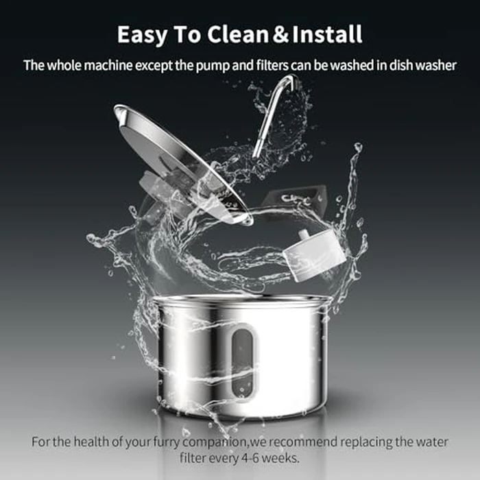 Cat Water Fountain Stainless Steel,3 L/ 101 oz Pet Water Fountain with 5-Stage Circulating Filtration System,Cat Fountain with Quiet Pump for Cats, Dogs (4 Filters + 4 Sponges) by VIVIDORAMA - Image 7