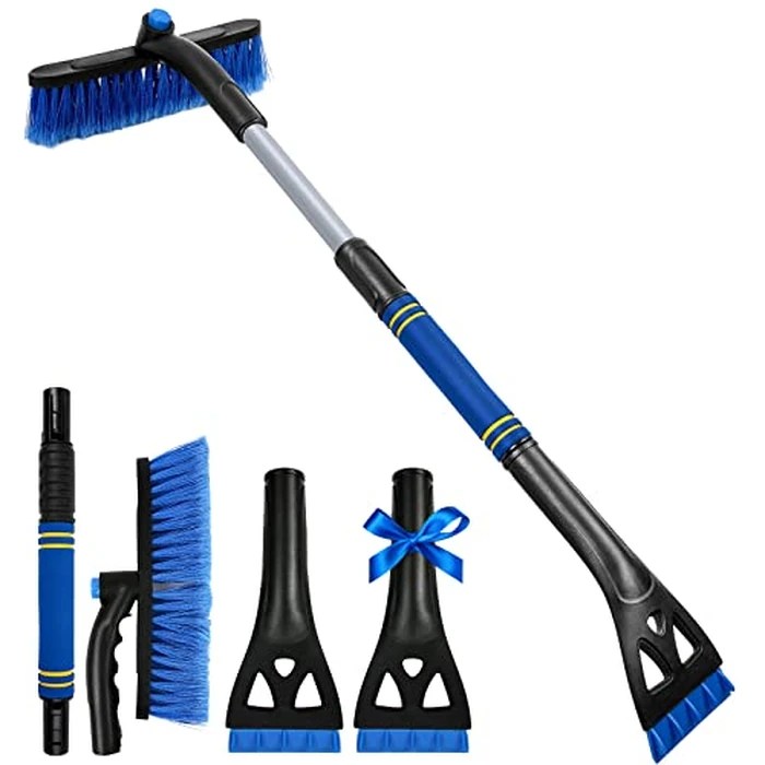 34" Extendable Ice Scrapers for Car Windshield 2-in-1 Snow Brush for Car Snow Scraper for Car Snow Scraper and Drush with Ergonomic Foam Grip for Cars, Trucks, SUVs with 360 degrees Pivoting Brush Head Blue by BFONS - Used - Like New condition - US$15.49