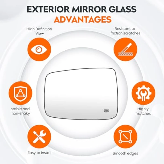 Youxmoto Side Mirror Glass for Dodge Ram 1500 2009-2017; Ram 2500 2010-2018, Driver Left and Passenger Right Side View Mirror Glass Heated, (w/o Towing Package, Not fits Towing Mirrors) by Youxmoto - Image 6