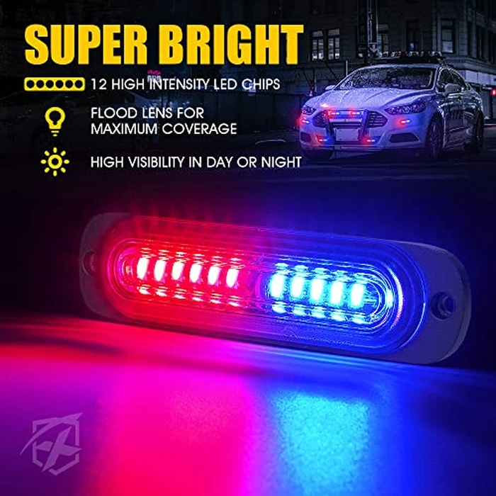 Xprite Red Blue LED Surface Mount Strobe Police Lights Kit, w/Control Panel Emergency Safety Warning Flashing Grille Cop Marker Light Assembly for Vehicles Trucks ATV UTV Motorcycle 4PCS by Xprite - Image 3
