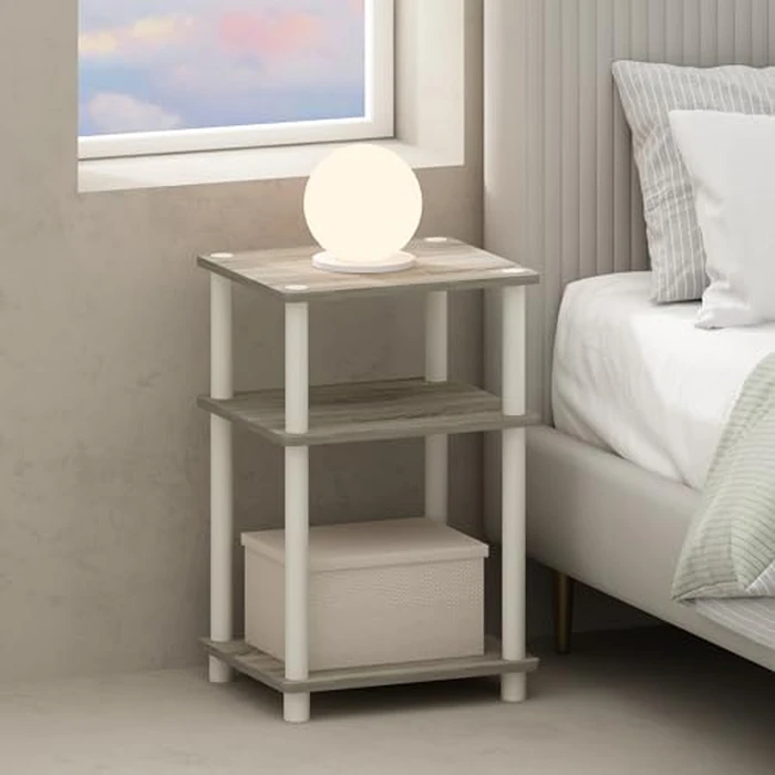 Furinno JUST Night Stand, 3-Tier Turn-N-Tube Nightstand, Toolless Bedside Table, End Table, Side Table with Open Storage for Bedroom, Living Room, Sonoma Oak by Furinno - Used - Very Good condition - CA$25.86