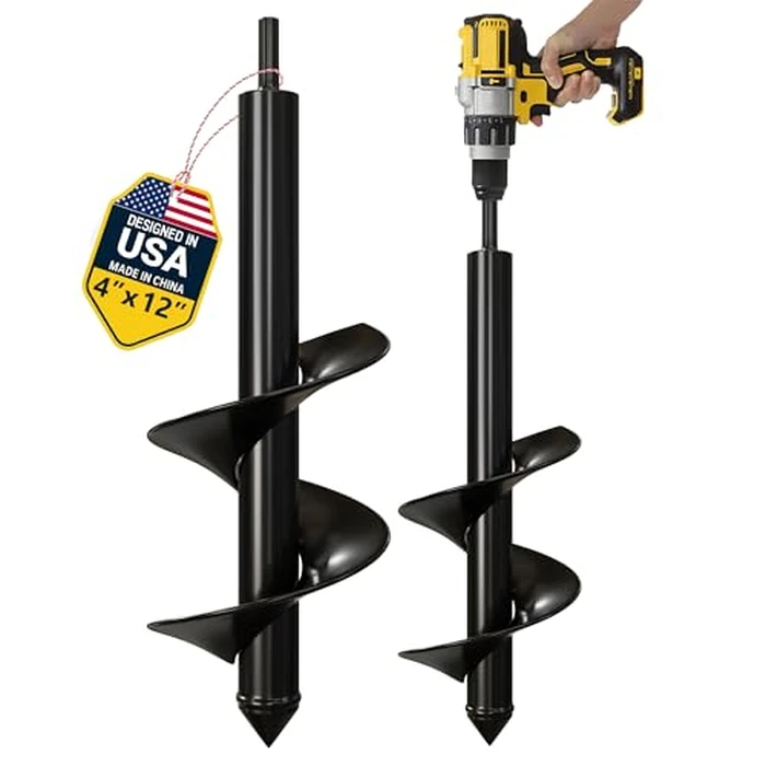 K-Brands Auger Drill Bit for Planting - 4 x 12 Inch - Garden Spiral Hole Drill Planter for Bulb Planting, Bedding Plants, Umbrella Holes - 3/8 Inch Hex Drive Drill by K-Brands - Image 1