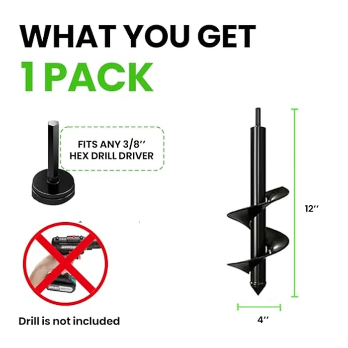 K-Brands Auger Drill Bit for Planting - 4 x 12 Inch - Garden Spiral Hole Drill Planter for Bulb Planting, Bedding Plants, Umbrella Holes - 3/8 Inch Hex Drive Drill by K-Brands - Image 2