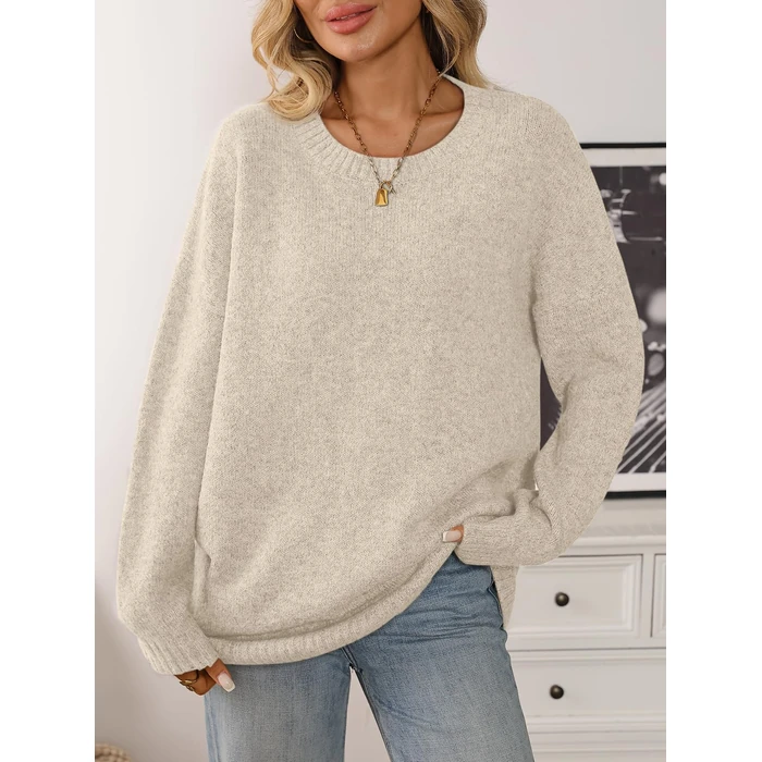 LILLUSORY Womens Oversized Tunic Sweaters Winter Cozy Tops Cute Chunky Crewneck Plus Size Pullover Long Sleeve Clothes Apricot S by LILLUSORY - Image 2