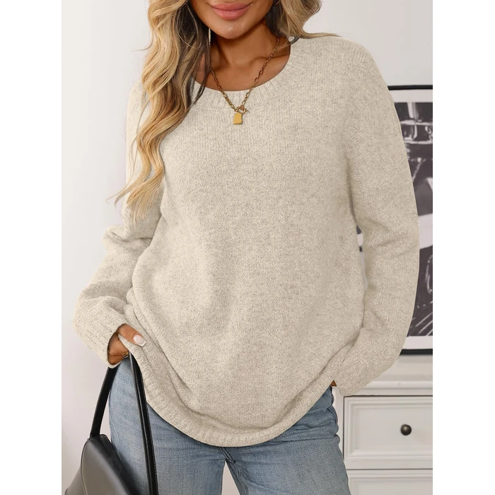 LILLUSORY Womens Oversized Tunic Sweaters Winter Cozy Tops Cute Chunky Crewneck Plus Size Pullover Long Sleeve Clothes Apricot S by LILLUSORY - Image 3