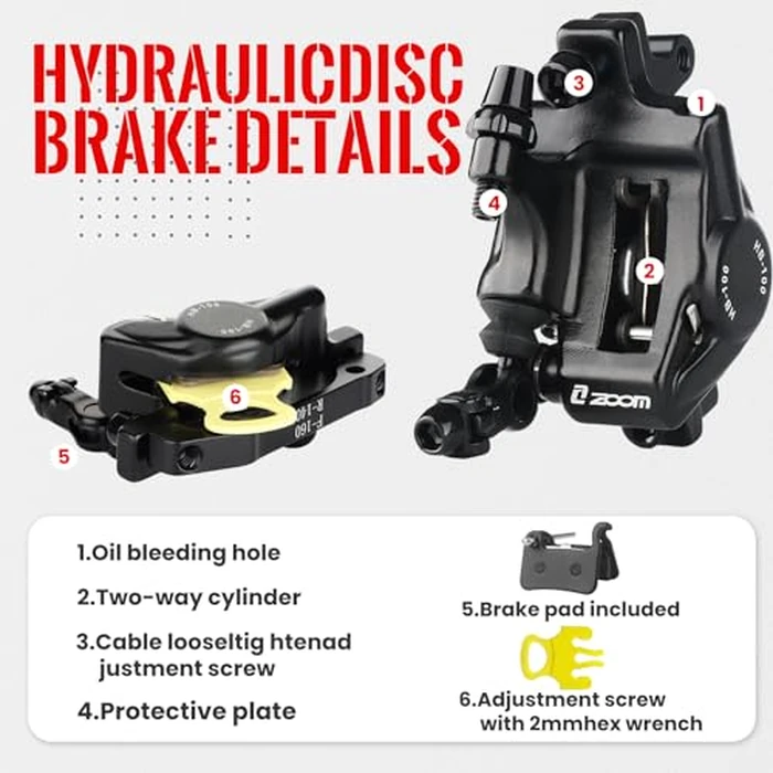 ZOOM Hydraulic Disc Brake Calipers: HB-100 MTB Bike Disc Brakes Front & Rear Caliper Set for Mountain, Road Bicycle and E-Bike-Black by ZOOM - Image 6
