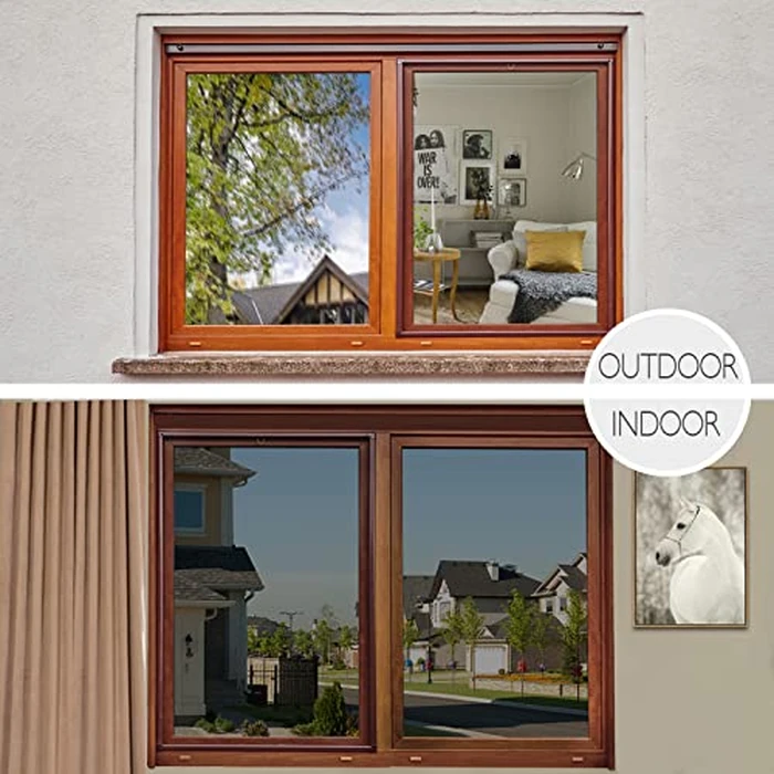 HIDBEA One Way Privacy Window Film, Daytime Mirror Reflective Heat Control UV Sun Blocking Non-Adhesive Static Cling Window Tint for Home and Office(Black-Silver, 17.5 Inch x 6.5 Feet) by HIDBEA - Image 7