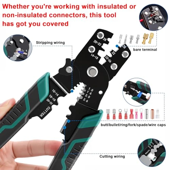 smseace 201pcs Crimping Tool with Fork Spade Connectors 12-Sizes(M3/M4/M5/M6) 22-10AWG Wire Fork Connectors U-Type Terminal Multifunction Wire Crimping Tool by smseace - Image 3