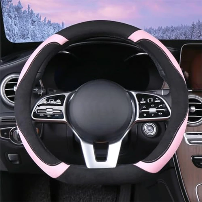 WJMZ Soft D Shape Steering Wheel Cover, Warm Steering Wheel Cover Fashion Universal 15 inch, Pink by WJMZ - Used - Very Good condition