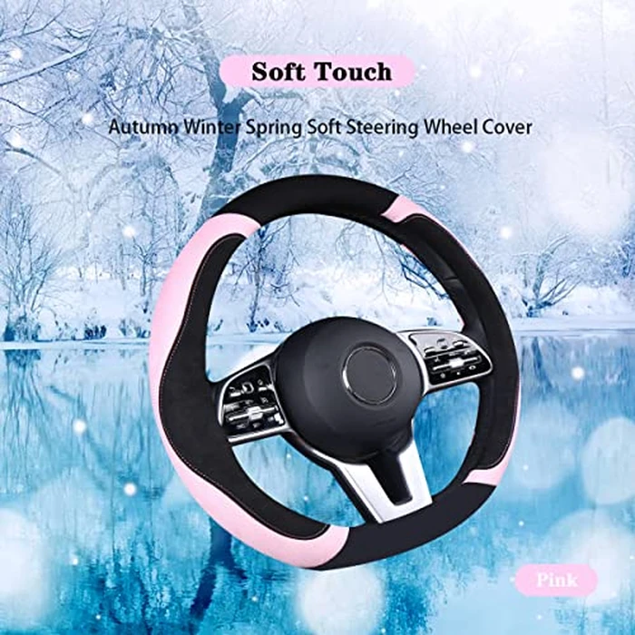 WJMZ Soft D Shape Steering Wheel Cover, Warm Steering Wheel Cover Fashion Universal 15 inch, Pink by WJMZ - Image 2