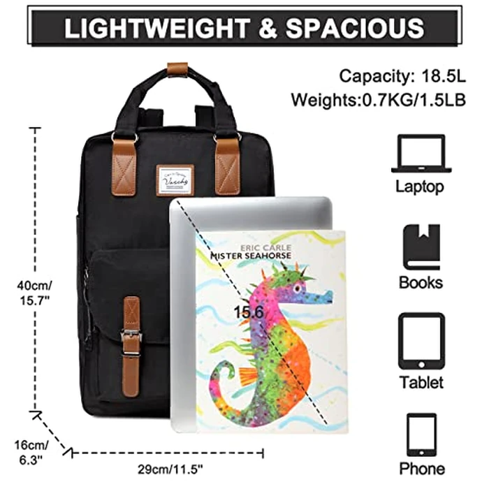 VASCHY Laptop Backpack for Men Women,15.6inch Water Resistant School Bookbag Casual Travel Daypack Work Rucksack for Business Teacher College Teens Girls Boys Black by VASCHY - Image 1