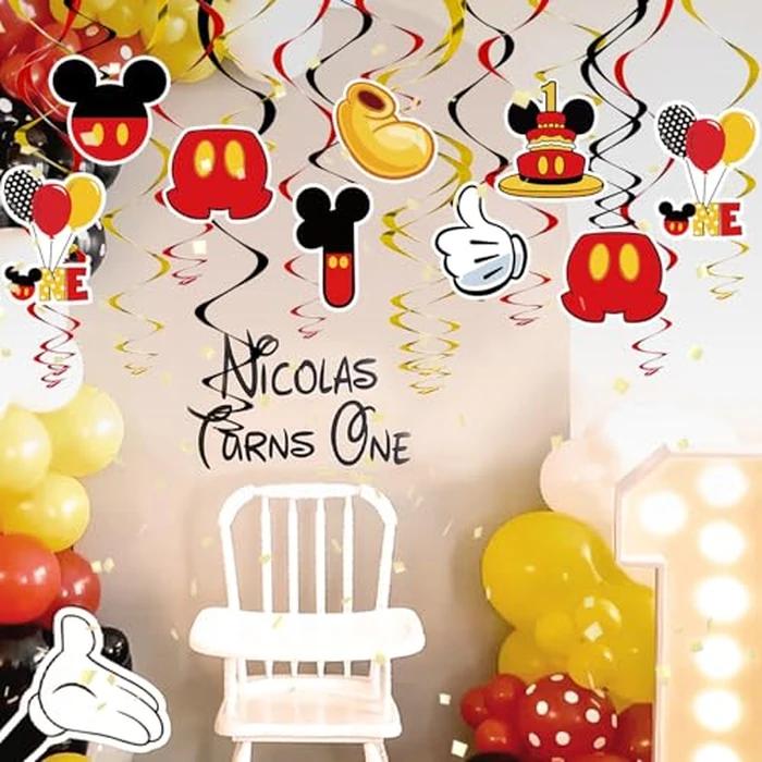 BAOOOFUL Red 1st Birthday Hanging Swirl Decorations, Mouse Birthday Party Ceiling Streamers, Mouse Theme Party Supplies, Party Favors for Boys Kids(38 Pcs) by BAOOOFUL - Image 5