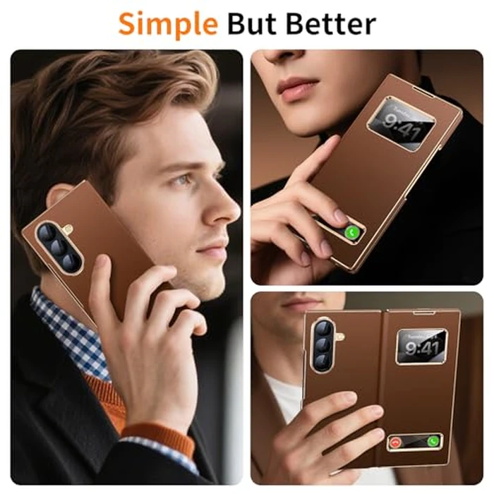 YOOVEI Magnetic for Samsung Galaxy Z Fold 7 Case Luxury Leather See Calls & Time Without Opening [Fit for MagSafe] Phone Cover Zfold 7 Case with Smart Screen View Window Brown by YOOVEI - Image 5