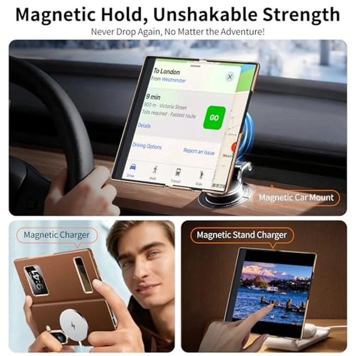 YOOVEI Magnetic for Samsung Galaxy Z Fold 7 Case Luxury Leather See Calls & Time Without Opening [Fit for MagSafe] Phone Cover Zfold 7 Case with Smart Screen View Window Brown by YOOVEI - Image 6