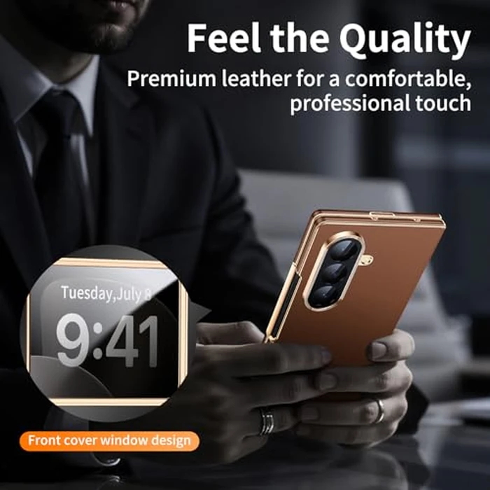 YOOVEI Magnetic for Samsung Galaxy Z Fold 7 Case Luxury Leather See Calls & Time Without Opening [Fit for MagSafe] Phone Cover Zfold 7 Case with Smart Screen View Window Brown by YOOVEI - Image 7