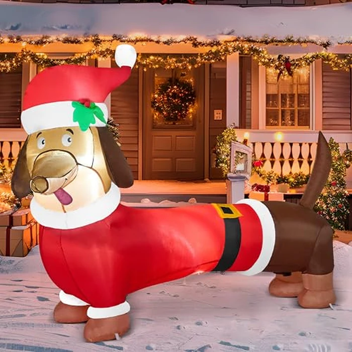 Joiedomi 5 FT Christmas Puppy Inflatable Decoration with Build-in LED, Christmas Dachshund Inflatable, Blow Up Wiener Dog Yard Decoration for Xmas Indoor Outdoor Yard Garden Décor by Joiedomi - Image 1