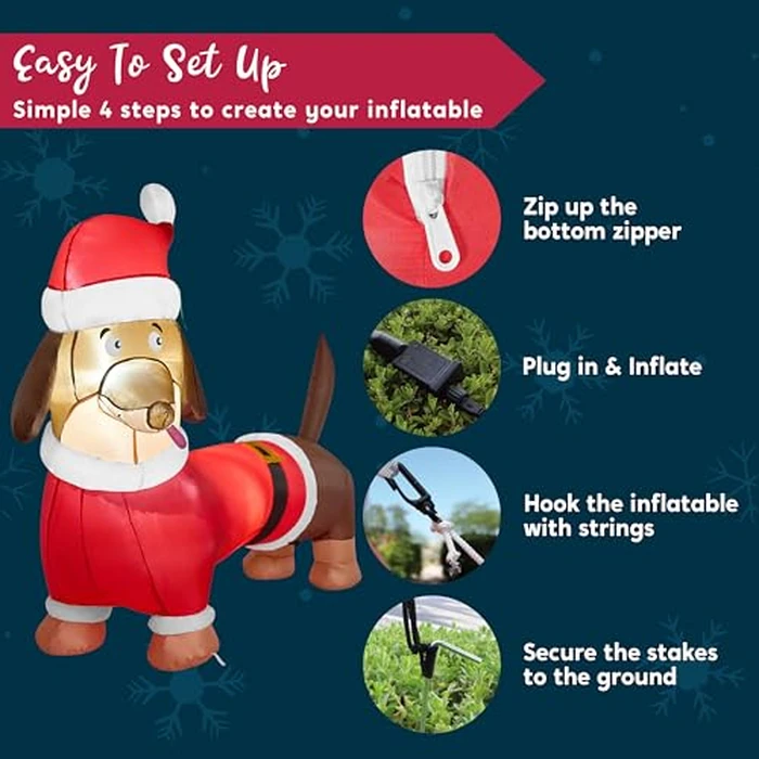 Joiedomi 5 FT Christmas Puppy Inflatable Decoration with Build-in LED, Christmas Dachshund Inflatable, Blow Up Wiener Dog Yard Decoration for Xmas Indoor Outdoor Yard Garden Décor by Joiedomi - Image 7