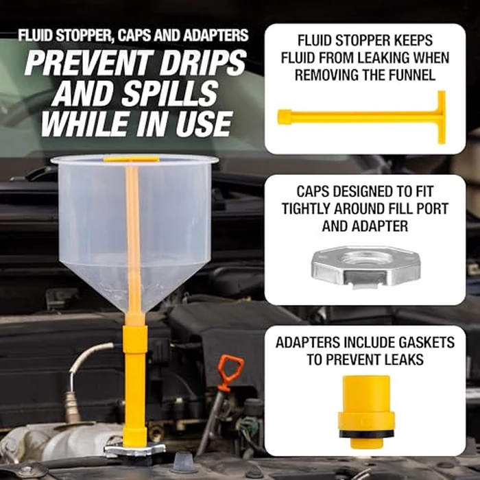 OEMTOOLS No-Spill Coolant Funnel Kit, 15 Piece Fluid and Oil Funnel Set, Allows Access To Hard-To-Reach Radiators by OEMTOOLS - Image 3
