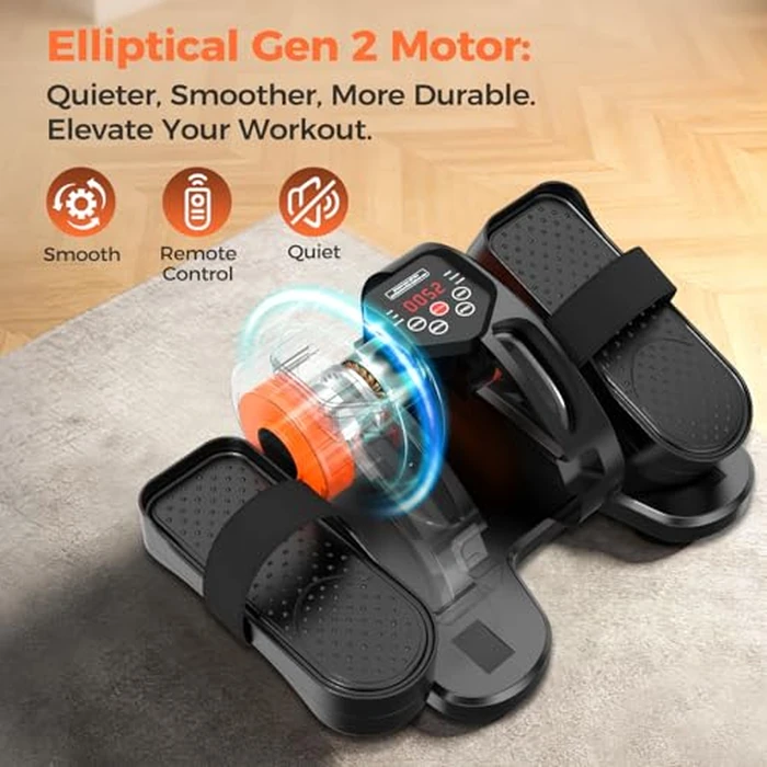 ESL Under Desk Elliptical - Portable Leg Exerciser with Pedal Strap for Seniors, Compact Seated Elliptical with Remote Control, LCD Display Electric Elliptical by E-Shine Leisure - Image 2