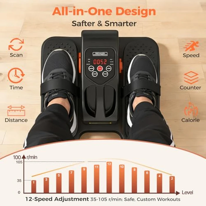 ESL Under Desk Elliptical - Portable Leg Exerciser with Pedal Strap for Seniors, Compact Seated Elliptical with Remote Control, LCD Display Electric Elliptical by E-Shine Leisure - Image 3