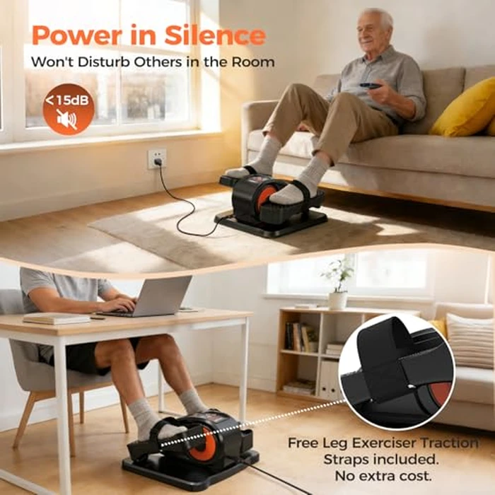 ESL Under Desk Elliptical - Portable Leg Exerciser with Pedal Strap for Seniors, Compact Seated Elliptical with Remote Control, LCD Display Electric Elliptical by E-Shine Leisure - Image 5