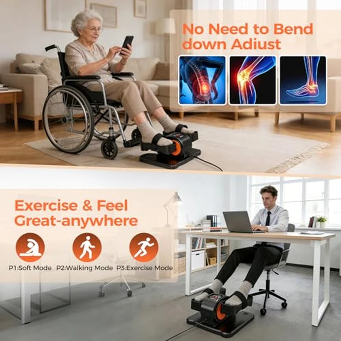 ESL Under Desk Elliptical - Portable Leg Exerciser with Pedal Strap for Seniors, Compact Seated Elliptical with Remote Control, LCD Display Electric Elliptical by E-Shine Leisure - Image 6