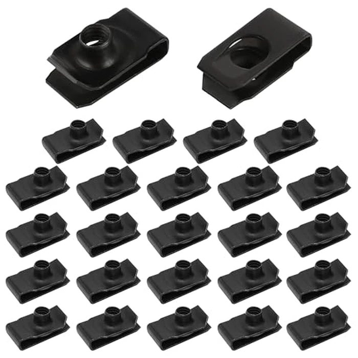 25 Pcs Extruded U Type Nuts,1/4"-20 Black U-Style Clip-On Nuts Set,Carbon Steel Spring Nuts for Automotive Metal Panels Splash Shield Grill Retainer by SUVICTONG - Used - Very Good condition - US$6.85