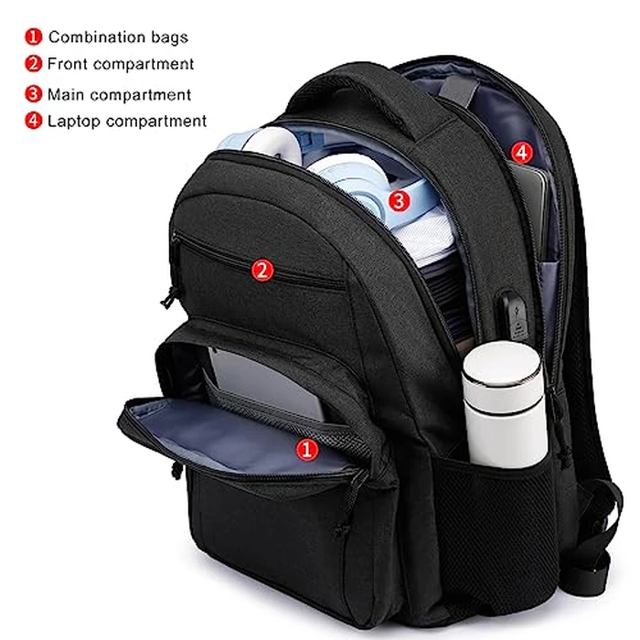 School backpack for Teen Boys, Backpack for Men,15.6 inch Laptop Backpack with USB Charging Port, Large Computer Bookbag with Compartments, Ergonomic Straps, Black by LIBENED - Used - Very Good condition - CA$17.81
