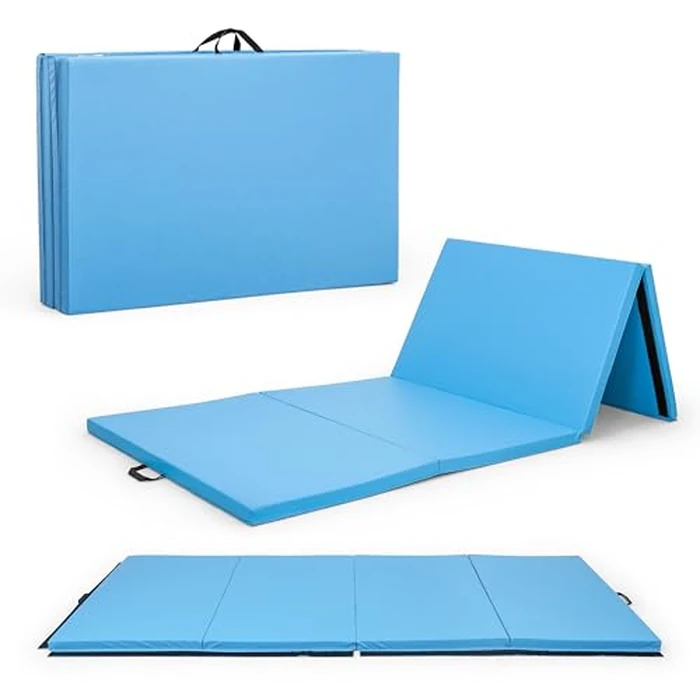 CAP Barbell Folding Exercise Mat - Durable, Anti-Tear, Thick Padding for Fitness, Aerobics, Gymnastics & Home Workouts. 10' x 4' x 2" thick BLUE by CAP Barbell - Image 1