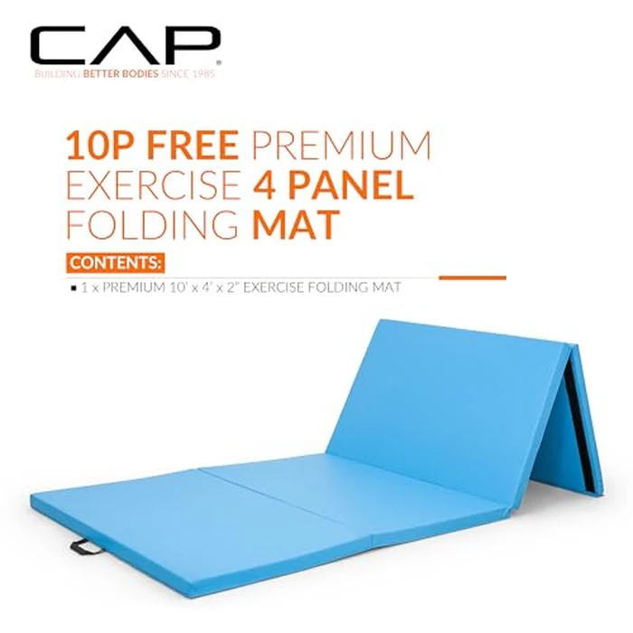 CAP Barbell Folding Exercise Mat - Durable, Anti-Tear, Thick Padding for Fitness, Aerobics, Gymnastics & Home Workouts. 10' x 4' x 2" thick BLUE by CAP Barbell - Image 2