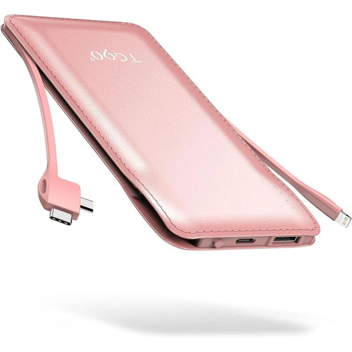 TG90 degrees 10000mah Portable Charger Power Bank with Built-in Cables - Pink by TG90 degrees - Refurbished - Excellent condition