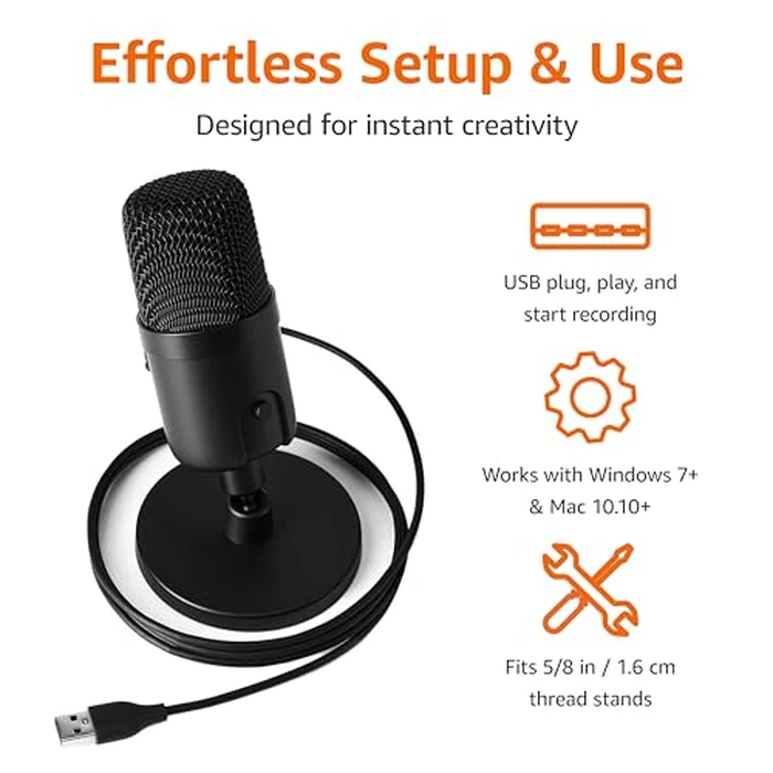 Amazon Basics USB Condenser Microphone for Streaming, Recording, and Podcasting on PC, Plug and Play, Cardioid Pickup, Adjustable Stand with 360 degrees Rotation, Clear Sound, 5.8 x 3.4 inches, Black by Amazon Basics - Image 3