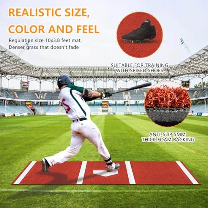 Cocepazys Baseball Hitting Mats Baseball Home Plate Mat, Baseball Batters Box Mat Baseball Mats for Hitting Non-Slip Batting Mat (Red) by Cocepazys - Image 3