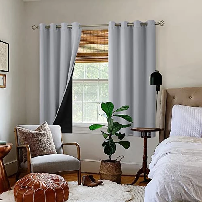 BGment Thermal Insulated 100% Blackout Curtains for Bedroom with Black Liner, Double Layer Full Room Darkening Noise Reducing Grommet Curtain, 2 Window Curtain Panels of 52 x 54 Inch, Light Grey by BGment - Image 2