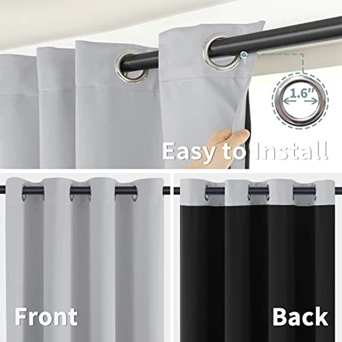 BGment Thermal Insulated 100% Blackout Curtains for Bedroom with Black Liner, Double Layer Full Room Darkening Noise Reducing Grommet Curtain, 2 Window Curtain Panels of 52 x 54 Inch, Light Grey by BGment - Image 6