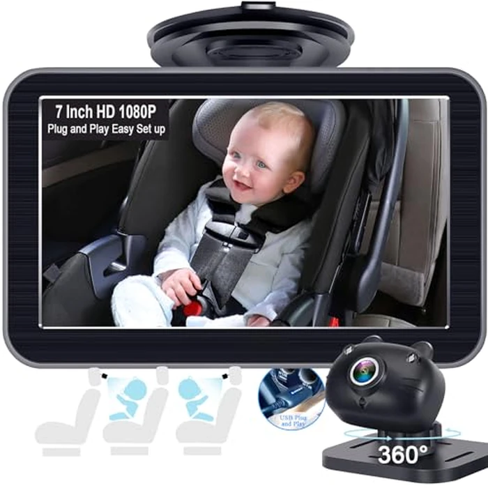 DoHonest Baby Car Camera 7-Inch: USB Plug and Play Easy Setup 360 Degree Rotating Backseat Camera Two Kids HD 1080P Rear Facing Car Seat Cameras Clear Night Vision -V9 by DoHonest - Image 1