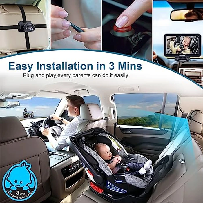 DoHonest Baby Car Camera 7-Inch: USB Plug and Play Easy Setup 360 Degree Rotating Backseat Camera Two Kids HD 1080P Rear Facing Car Seat Cameras Clear Night Vision -V9 by DoHonest - Image 3