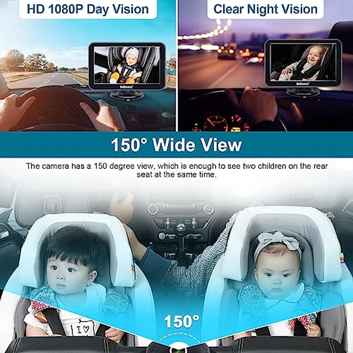 DoHonest Baby Car Camera 7-Inch: USB Plug and Play Easy Setup 360 Degree Rotating Backseat Camera Two Kids HD 1080P Rear Facing Car Seat Cameras Clear Night Vision -V9 by DoHonest - Image 4