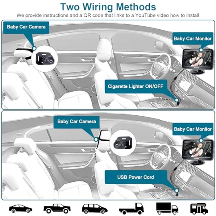DoHonest Baby Car Camera 7-Inch: USB Plug and Play Easy Setup 360 Degree Rotating Backseat Camera Two Kids HD 1080P Rear Facing Car Seat Cameras Clear Night Vision -V9 by DoHonest - Image 6