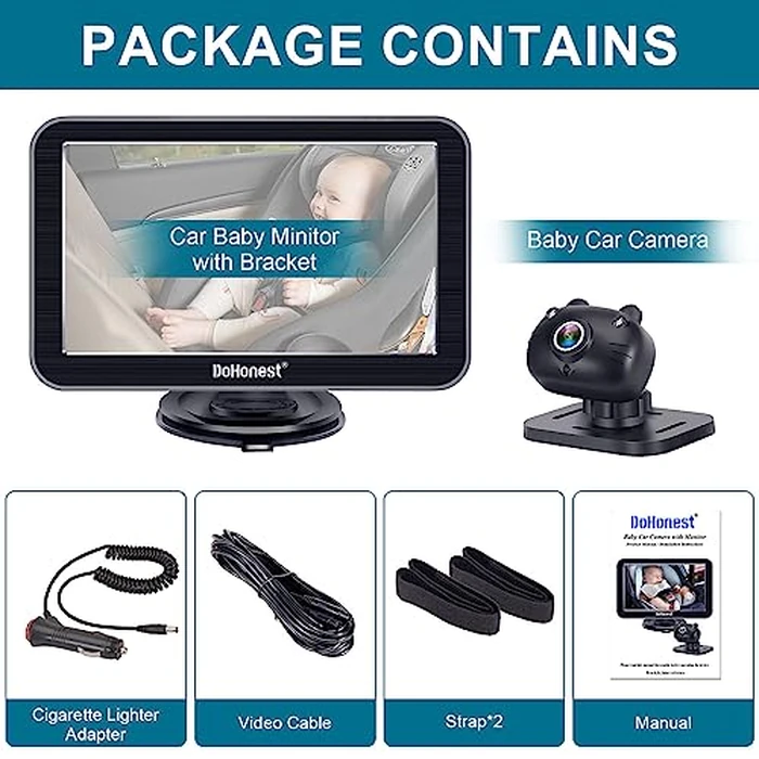 DoHonest Baby Car Camera 7-Inch: USB Plug and Play Easy Setup 360 Degree Rotating Backseat Camera Two Kids HD 1080P Rear Facing Car Seat Cameras Clear Night Vision -V9 by DoHonest - Image 9