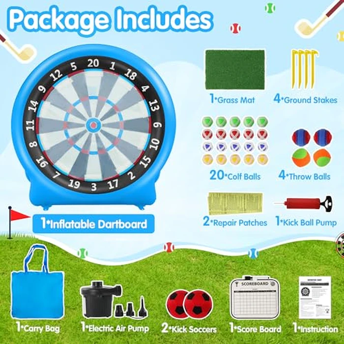 6FT Inflatable Dartboard, Giant Kick Darts Soccer Darts Golf & Throw Dart with Air Pump, Giant Outdoor Games, Blow up Soccer Dart for Yard Party Large Dartboard for Kids & Adults 20+Games by KIKILIVE - Image 2